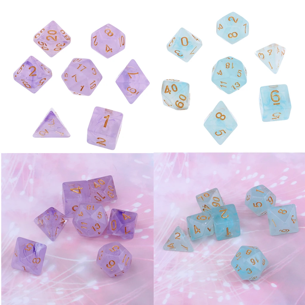 14/Set D4 D6 D8 Dice Game 1.6cm Sided Gem Dice for TRPG D&D Polyhedral Dices
