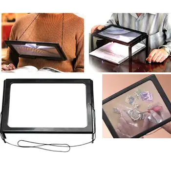

1pc Portable Magnifier A4 Full Page Large Magnifier 3X Foldable Magnifying Glass Loupe Hands Free for Reading LED Lights