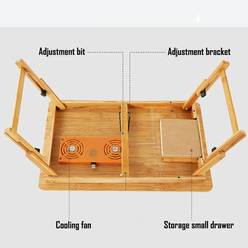 Стол складной Портативный регулируемый Бамбука Подставка для планшета ноутбук стол Тетрадь стол для диван-кровать лоток изучения таблицы с вентилятором