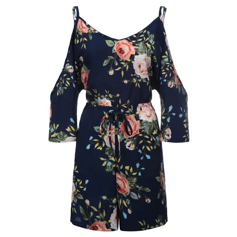  Womens Plus Size Bohemian Floral Casual Playsuits New 2019 Fashion Sexy Cold Shoulder Jumpsuit Bodysuit V-Neck Romper #E11 (12)