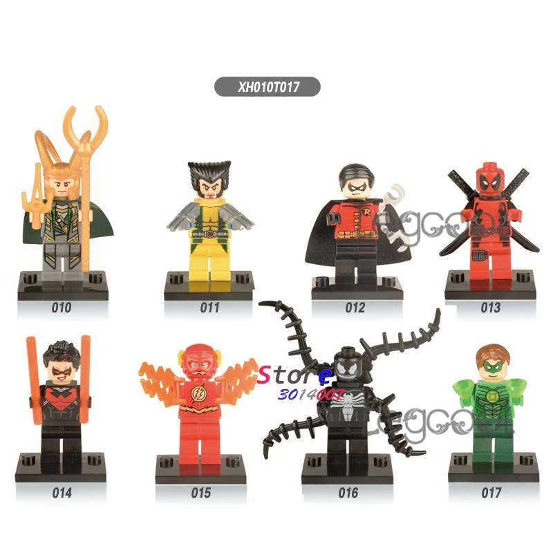 

1PCS model building blocks figures superhero Loki Wolverine Robin Deadpool Green Lantern Flash Nightwing toys for children gift