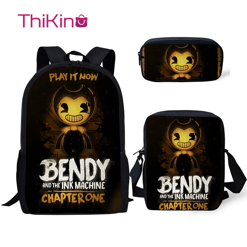 

Thikin Bendy and Ink machine 3Pcs/set Book Bags Children School Bag for Boys School Backpack for Teen Boys Girls Kids Book Bags