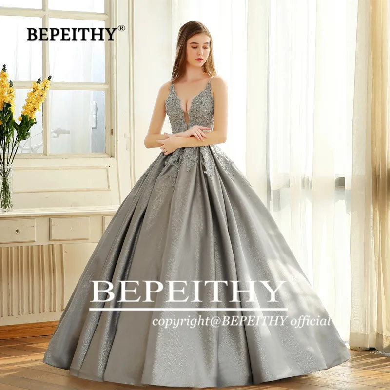 BEPEITHY Robe De Soiree бальное платье вечернее платье на бретельках кружевной лиф блестящая ткань Abiye вечерние платья для выпускного вечера