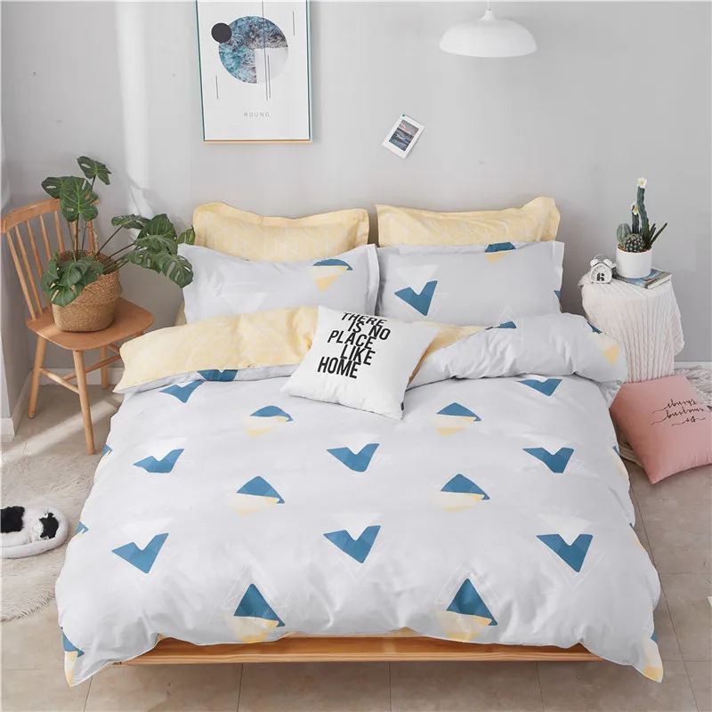 

100% cotton Home textile Outlet Geometric Bedding Sets Whilt Duvet Cover Pillowcases yellow bed sheet Simple Modern style queen