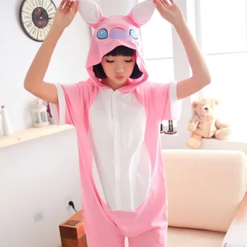

Cute Pink Stitch Adult Short Sleeve Animal Pajamas Summer Unisex Cosplay Pijamas Cartoon Cotton Onesies men women Pajama