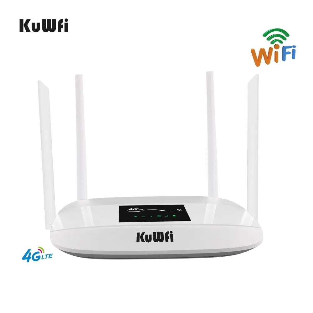  KuWFi Unlocked 4G LTE Wireless Router 300Mbps Indoor Wireless CPE Router 4Pcs Antennas With LAN Por
