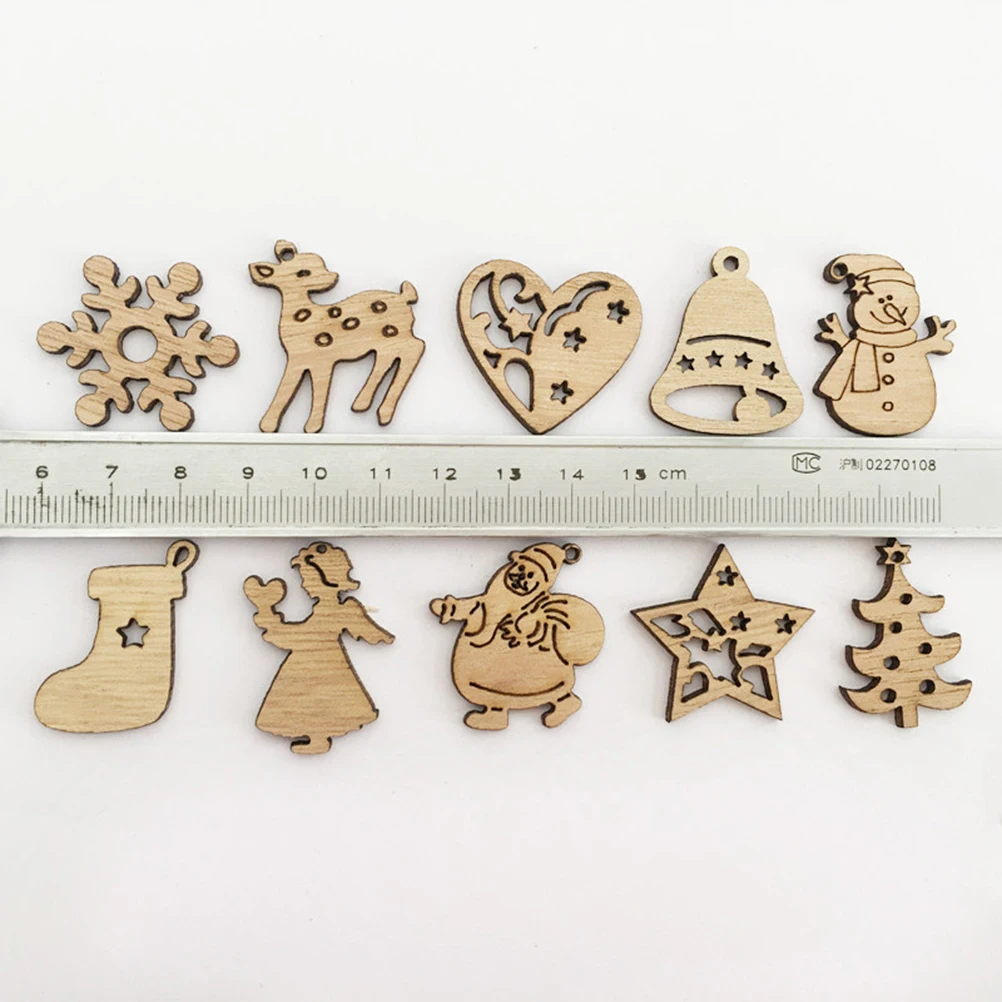 50 pcs Wooden Pieces Cute Creative Cartoon DIY Embellishments Wood Ornament Cutouts Craft for Home Decoration Art Christmas