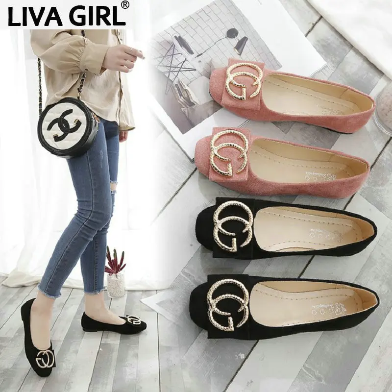 

Single shoes female 2019 new square head shallow mouth peas flat shoes female spring wild set foot work shoes