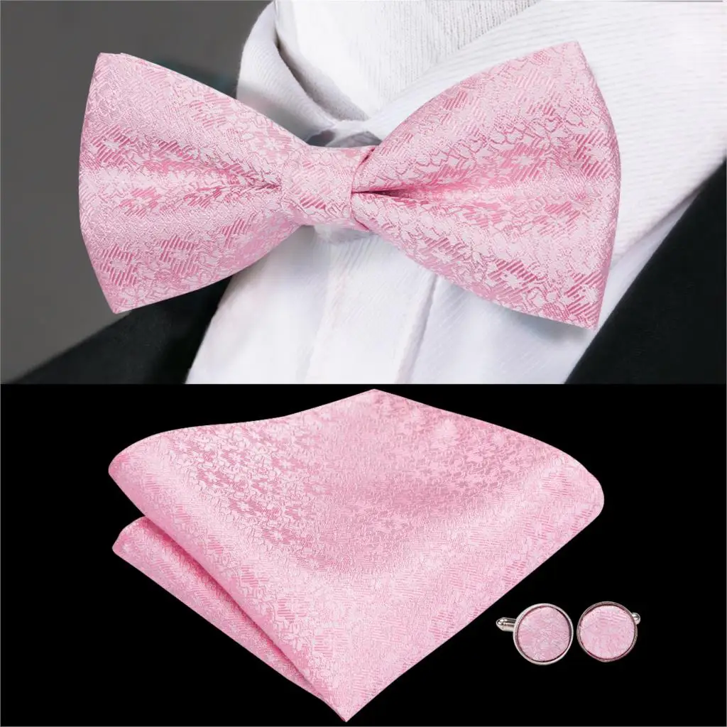 Hi-Tie Silk Floral Bow Ties Luxury Pink Bowtie Men