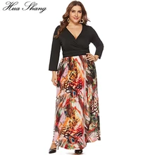 Plus Size Autumn Winter Dress Women V Neck Long Sleeve Floral Patchwork Elegant Party Dress Maxi Long Tunic Boho Beach Dresses