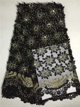 

White Bridal French tulle lace cord embroidery African net lace fabric with stones beads 5 yards black Yellow