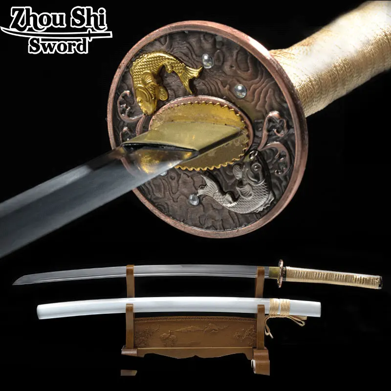 

All handmade Katana sword Japanese Samurai sword 1060 Carbon Pisces Tsuba White sheath Home decor Favorites Decorations