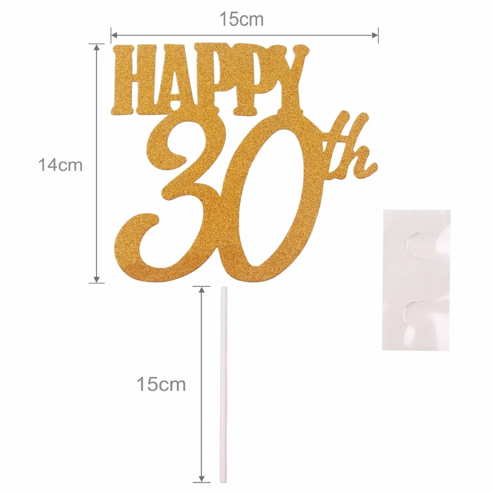 Frigg 1PC Gold Happy 30th Birthday Cake Topper Happy 40 50 60 Paper Birthday Cake Decorating Supplies Birthday Party Supplies