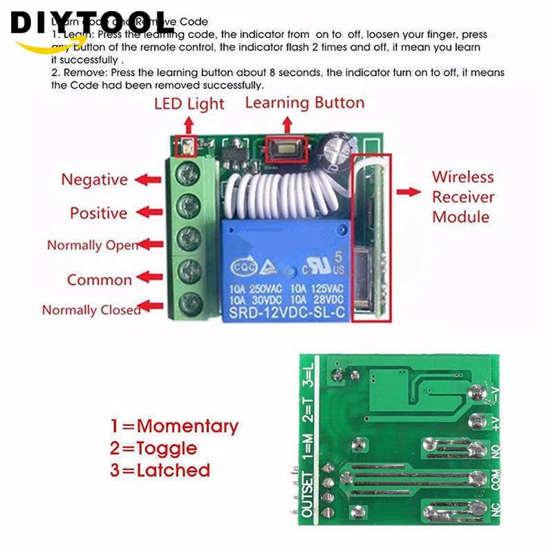 Умный дом DC 12V 220V 10A 1 Ch беспроводной Радиочастотный пульт дистанционного управления приемник реле 315/433 MHz канал гетеродина