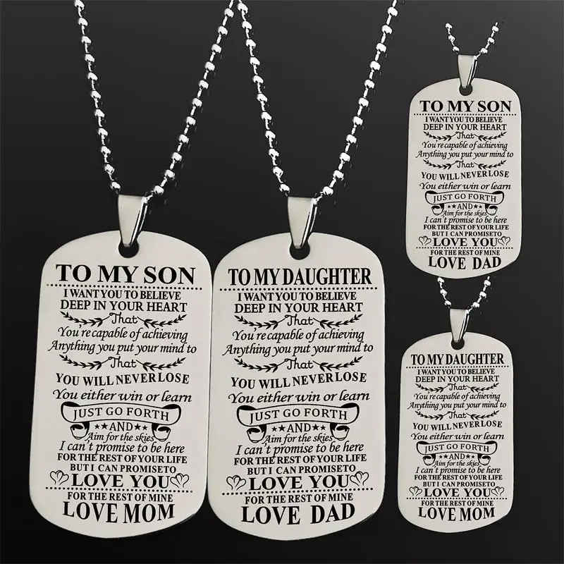 

2019 New Stainless Steel Necklace for Women Military Army Dog Tag MY SON DAUGHTER LOVE DAD MOM Dog Tags Jewelry Gift for Men