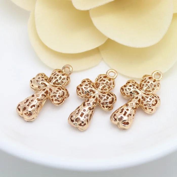 6PCS 13x24MM 24K Champagne Gold Color Plated Brass Hollow Cross Charms Pendants High Quality Diy Jewelry Accessories