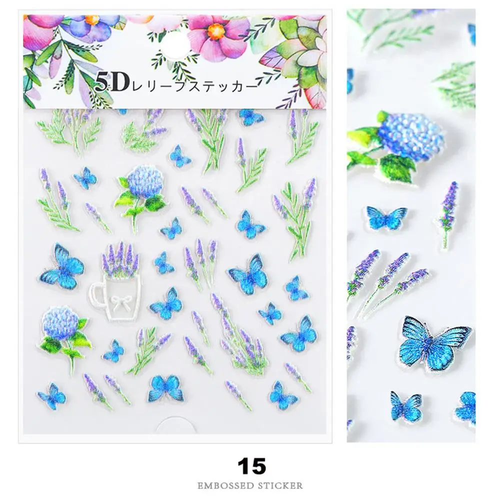 1 Sheet 3D Acrylic Embossed Flower Self Adhesive Nail Sticker Decal Slider Wrap Nail Art Decoration Manicurure Tools Accessories - Цвет: 15