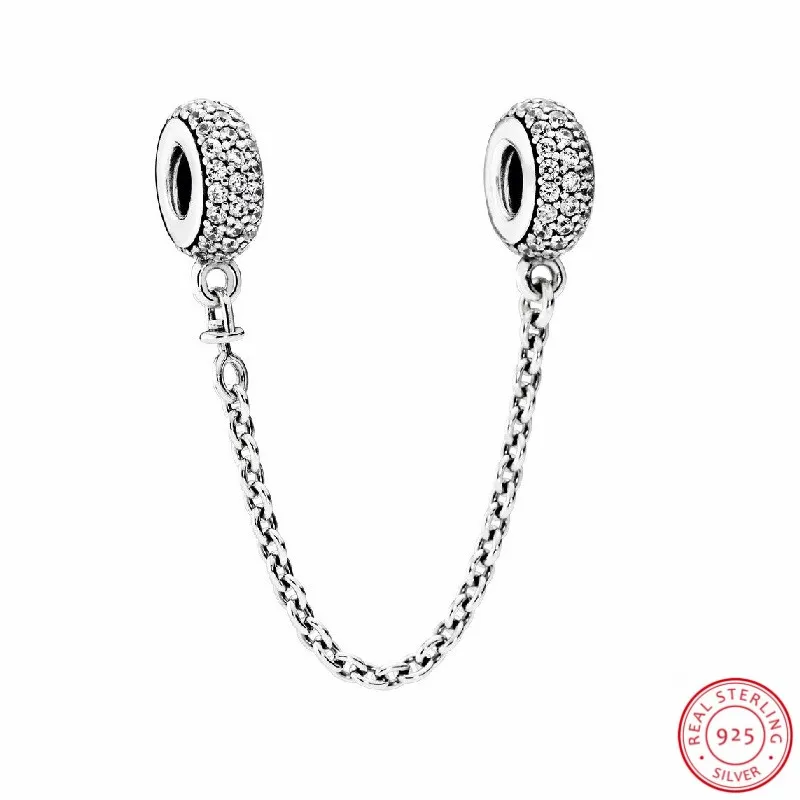 

Pretty Safety Chains Decorated 118 Pave-set Clear CZ DIY Fit PANDORA Charms Silver 925 Original for Women Jewelry Making SF016