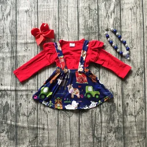 Image 2 - Spring/winter baby girls clothes cotton camper bus yard floral halter Button Straps dress boutique long sleeve match accessories