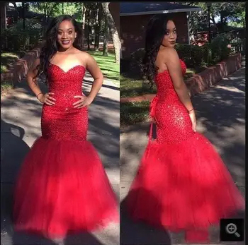 

2016 red mermaid heavily beading prom dress strapless sweetheart neck crystals elegant prom gown sparkly long prom dresses