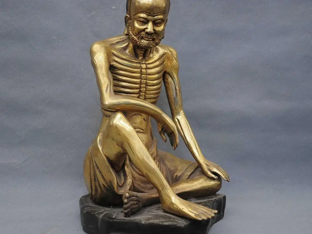 

16" China Folk Gilt Bronze Skeleton Bodhidharma Guru Monk Statue