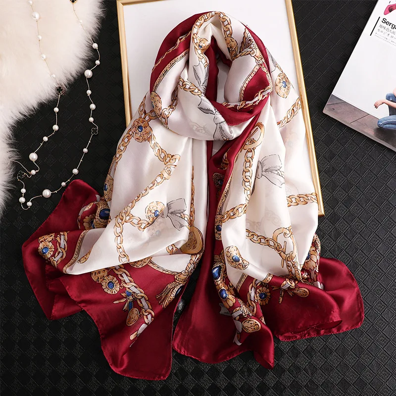 New Brand Winter Scarf Thin Smooth Shawl and Wraps Print Foulard Silk Scarves Ladies Travel Pashmina Long Large Hijab Femme