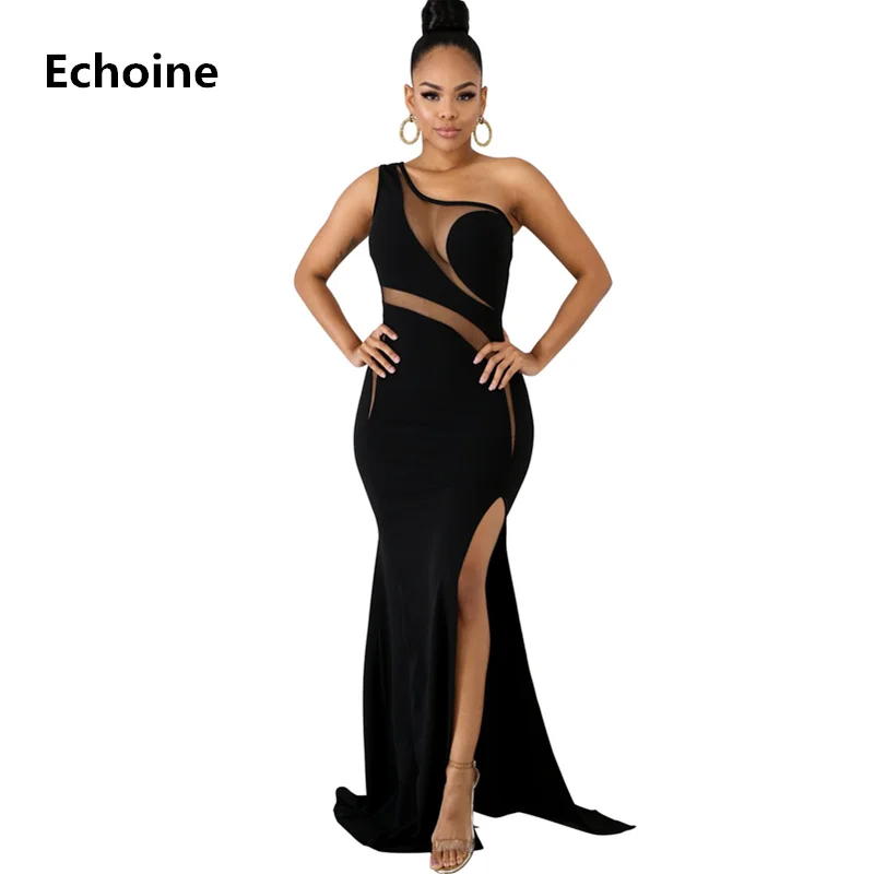 

Fashion Women Sheer Mesh Patchwork Maxi Party Dress Sexy Off Shoulder See Through Long Dress Sheath Clubwear Mermaid Vestidos
