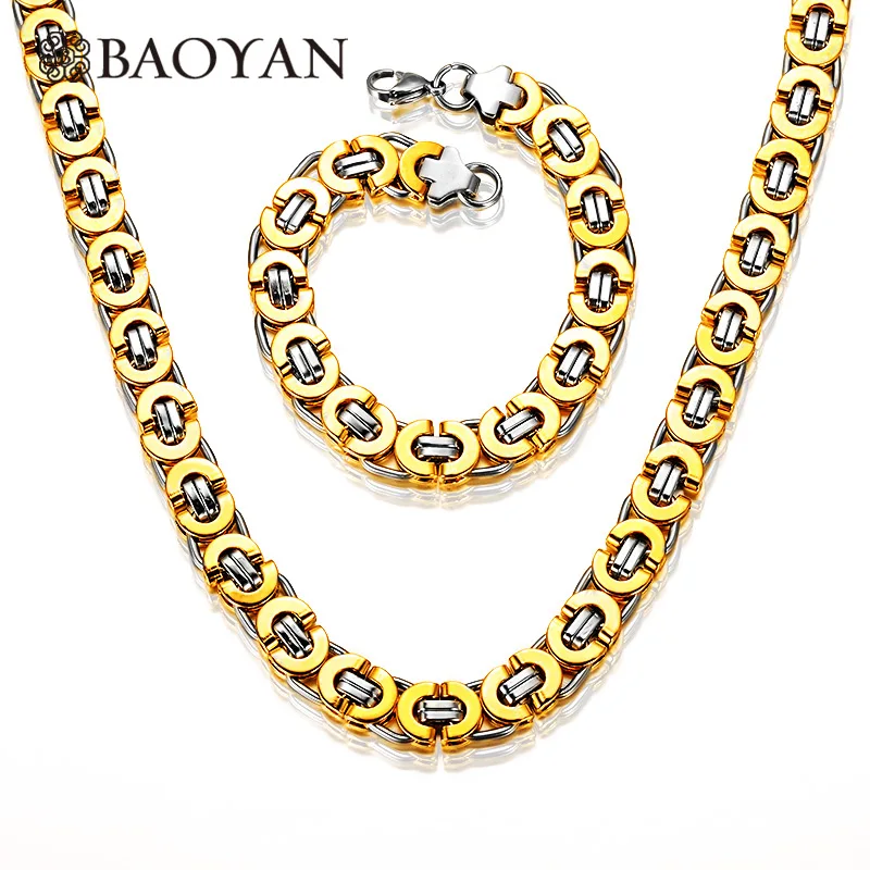 

Baoyan Chunky Hip Hop Punk Stainless Steel Gold Color Silver Color Bicycle Bike Chain Necklace Bracelet Sets for Men Cadenas