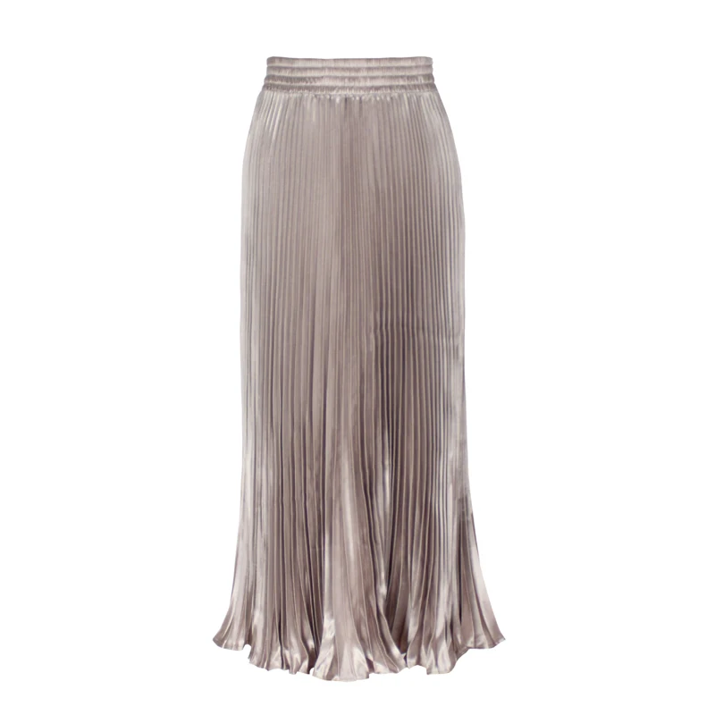 Nude JuneLove Fashion Metallic Color Skirt women large swing pleated women skirt gold sliver bottoms vintage elastic waist skirt - Цвет: Nude