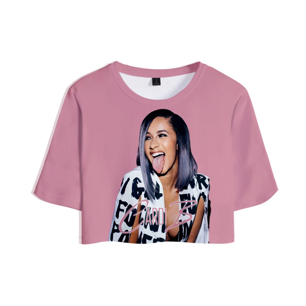 Хип хоп раппер Cardi B 3D Печатный укороченный топ футболки сексуальные Vogue короткие футболки Femme уличная Harajuku Kawaii Графические футболки