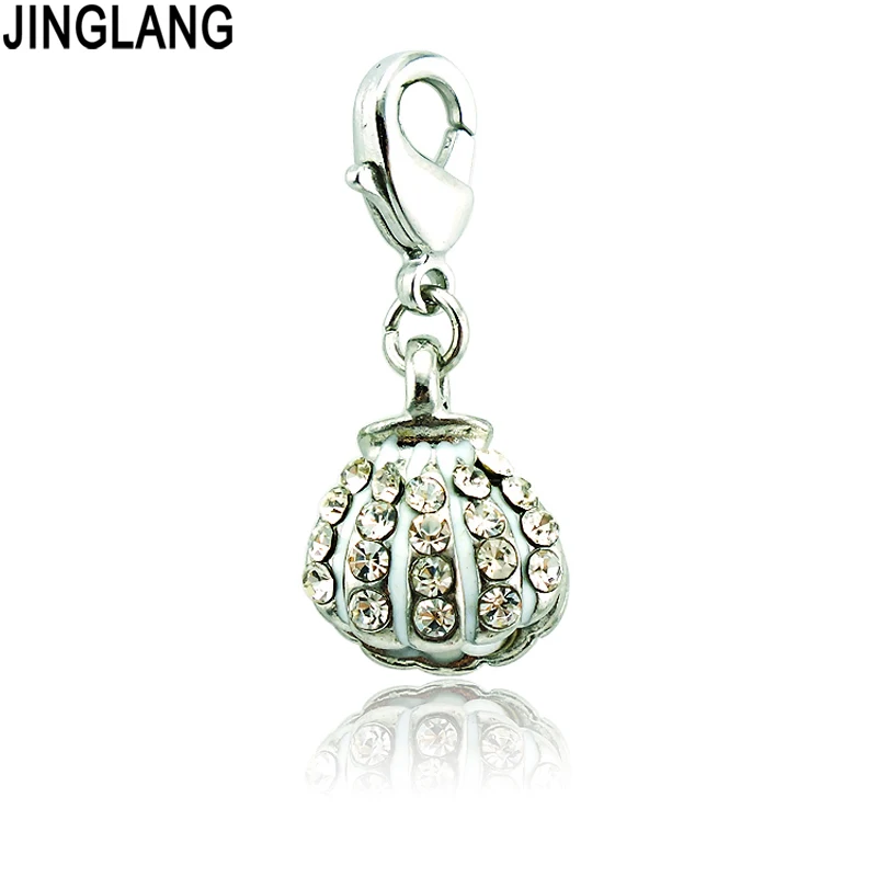 

JINGLANG Promotion! Retail New Arrival Fashion Crystal Shell With Artificial Pearl Lobster Clasp Charms for Jewelry Accessories