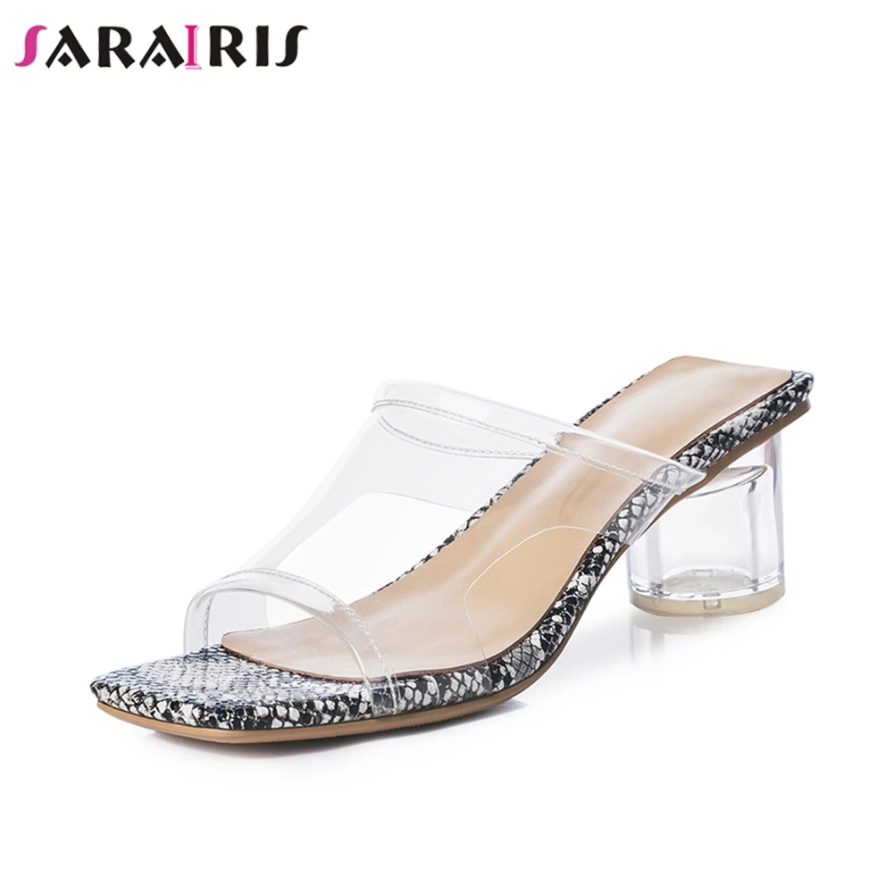 

SARAIRIS Brand New Fashion INS Hot Big Size 33-43 Snake Veins Ladies High Heels Shoes Woman Casual Outside Summer Slippers