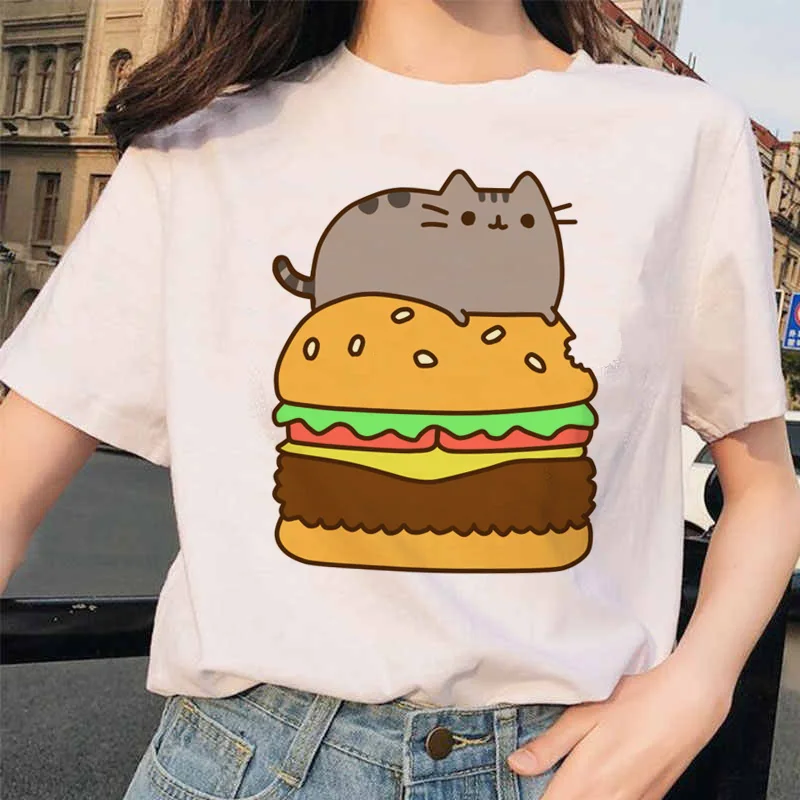 Cute Pusheen Cat Graphic Women's T-Shirt - Kawaii Cartoon Fashion Tee