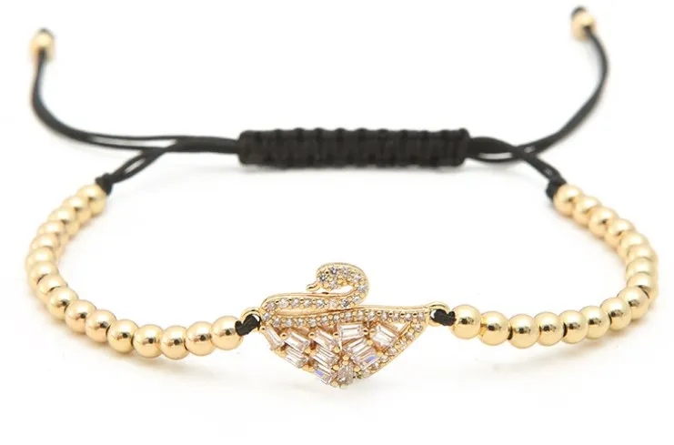 

gold silver micro pave cz Cubic Zirconia rope adjusted Copper Beads Bracelet hdf234 swan Charm Braided Bangles Women