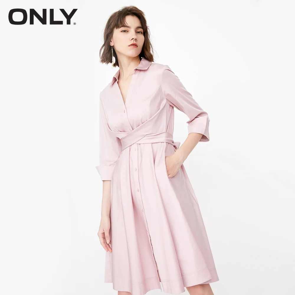 

ONLY Tie-up slim down pure color dress female |118307554
