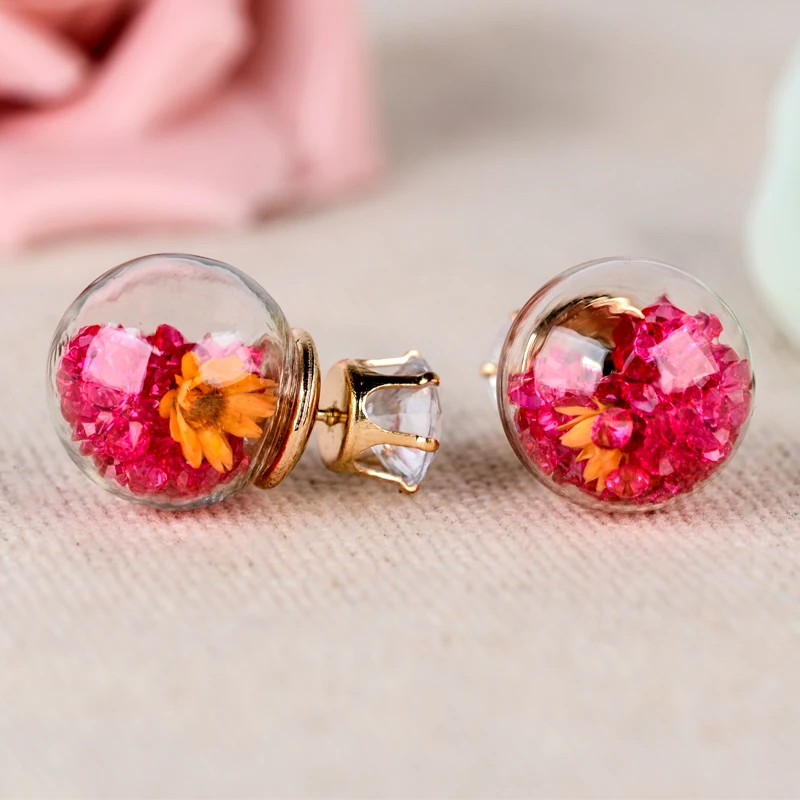 Hot Fashion Women Lady Elegant Flower Spherical Rhinestone Ear Stud Earrings