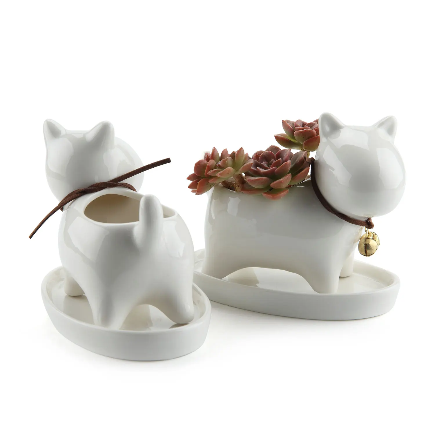 

Dog Ceramic Succulent Plant Pot / Cactus Flower Pots Container Porcelain Holder Planter Decoration Golden Bell Tray Pack of 2