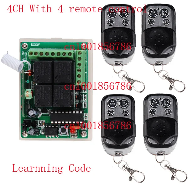 

1 Receiver & 4Transmitter 12V 4CH FR Wireless Remote Control Switch System Working Way is adjustable 200M F garage door /lamp