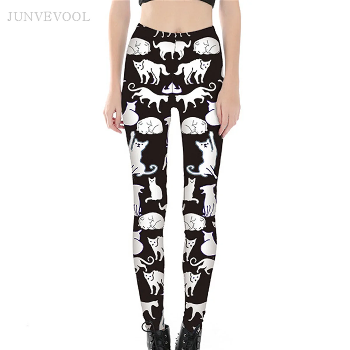 White Cat 3D Black Leggings Women Bodycon Skinny Sexy Gothic Capris