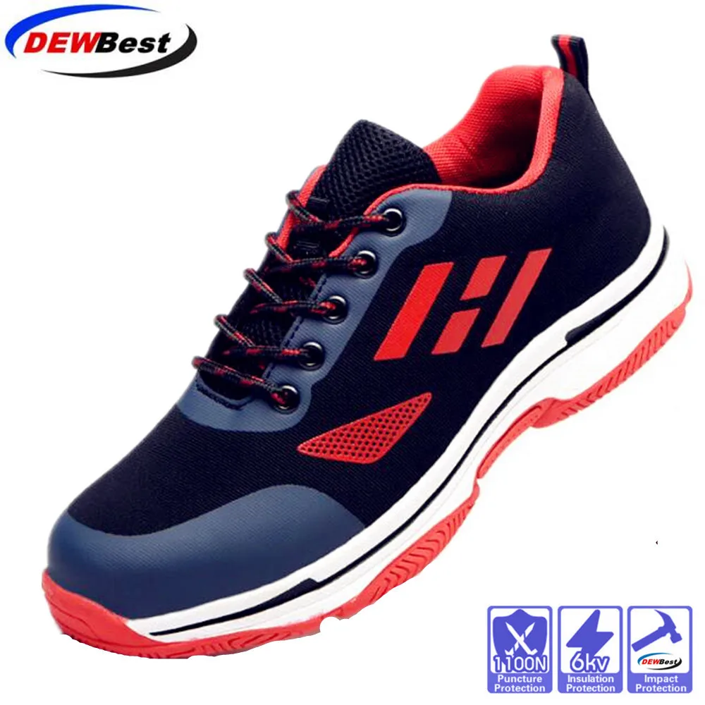 

large size men casual breathable steel toe caps work safety shoes summer mesh anti-pierce building site worker security boots