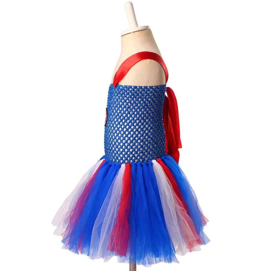Платье-пачка для девочек в стиле Капитана Америки; детская одежда на Хэллоуин; Детский карнавальный костюм супергероя