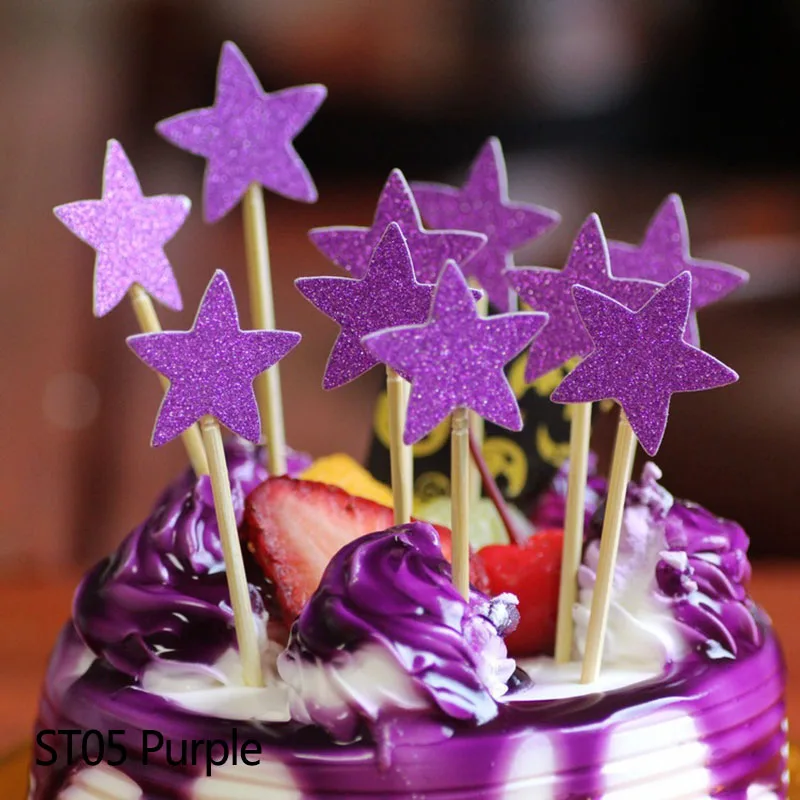 Purple 40 шт. прекрасные Звездные топперы для кексов, топперы для тортов на день рождения, детские украшения для дня рождения, свадьбы, вечеринки - Цвет: Purple