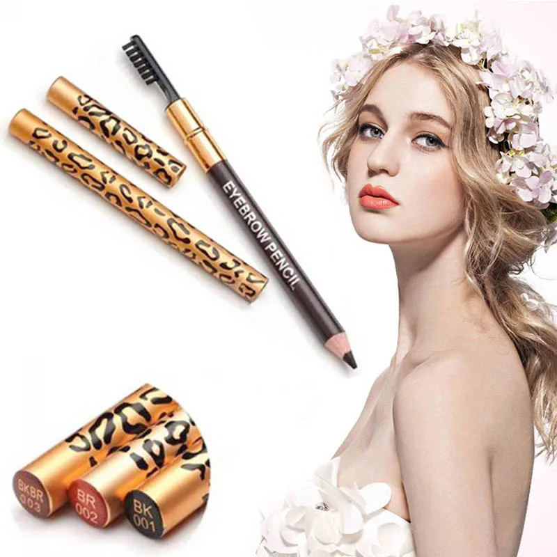 

ELECOOL Leopard Eyebrow Pencil Waterproof Black/Brown/Coffee/Gray Color Pencil With Brush MakeUp Eyeliner Eye Liner Makeup Tools