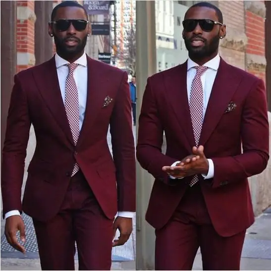 Burgundy Wedding Men Suit Slim Fit Tuxedo Custom Suits Groomsman Prom Party Wear Blazer With Pants 2 Pieces Groomsmen Suit