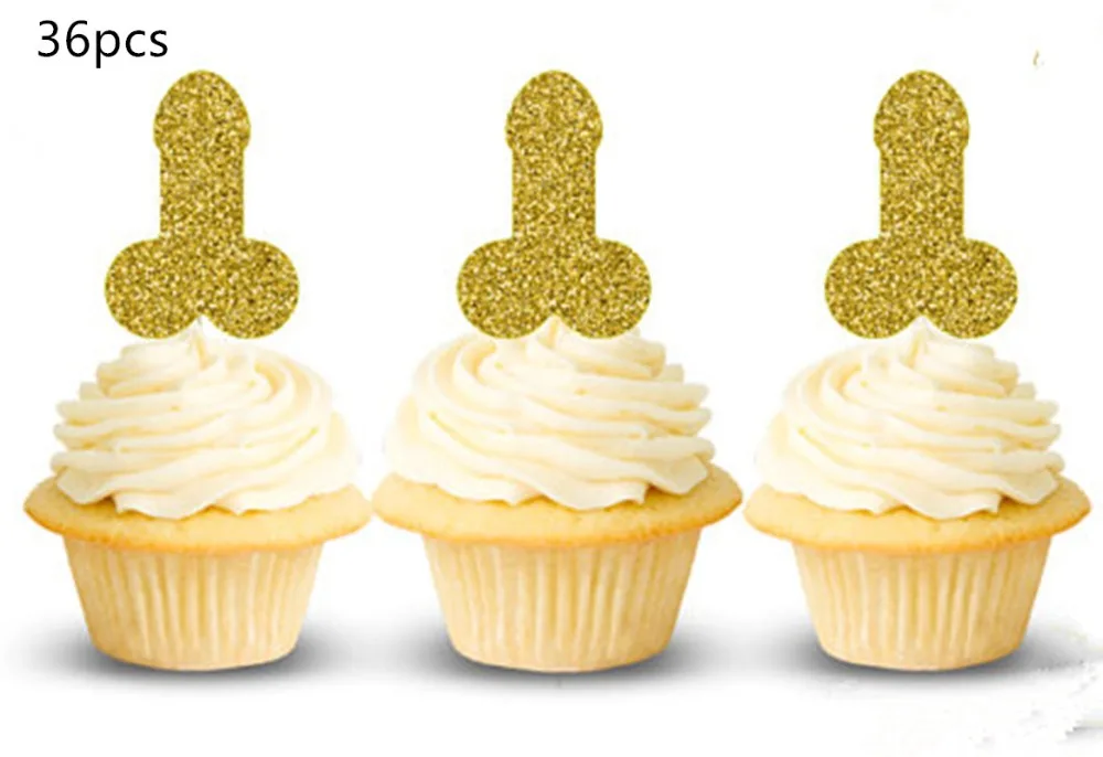 Gold-Penis-Cupcake-Topper-Bridal-Shower-Bachelorette-Party-Decorations-Penis-Cupcake-Toppers-Feather-Hen-party-Feest