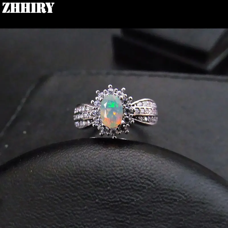 Женское кольцо с натуральным опалом ZHHIRY цельное из стерлингового серебра 925