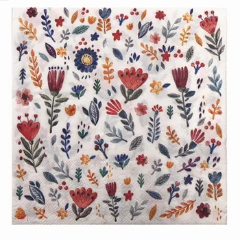 

20 Vintage napkin paper tissue small red blue flower leaves handkerchief decoupage wedding birthday party X-mas serviettes decor