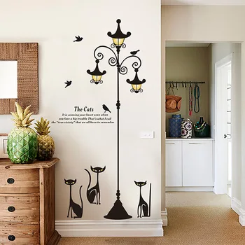 

Love cats Street lamp wall stickers PVC Material 3D Creative wall decals For Living room Bedroom hallway Study decor murals