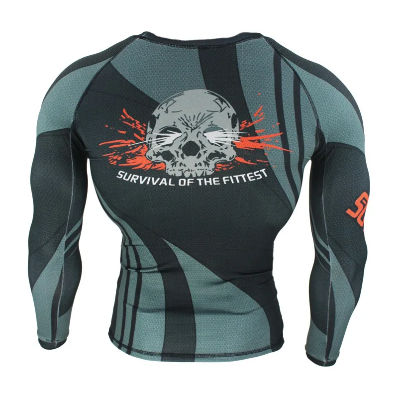 Боксерская ММА тренировочная компрессионная футболка и штаны стрейчевый череп Рашгард кикбоксинг плотная длинная футболка для фитнеса Муай Тай Fightwear