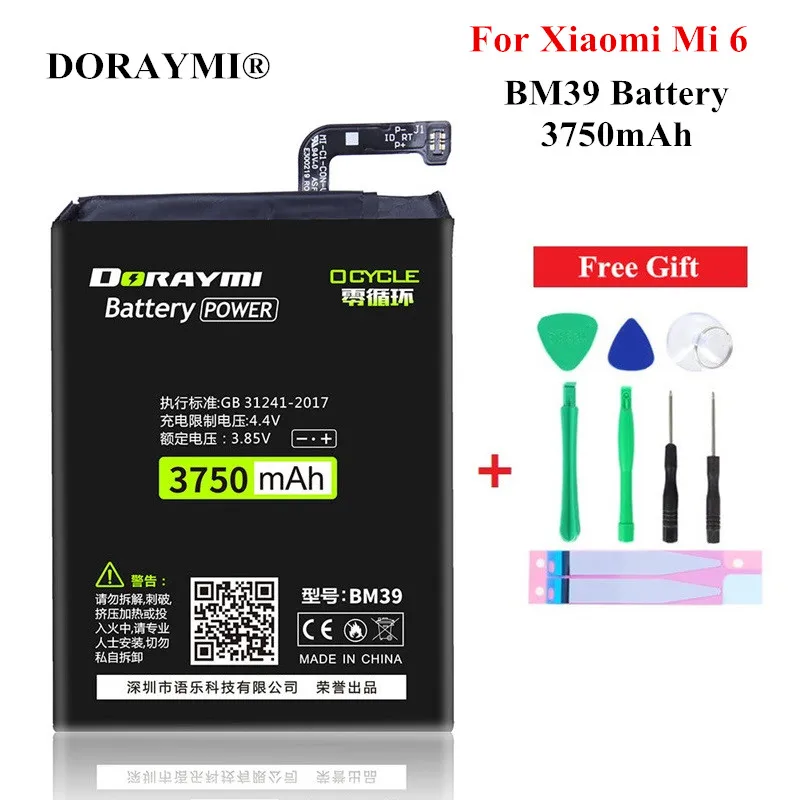 

DORAYMI BM39 Battery 3750mAh for Xiaomi Mi 6 M6 Mi6 Phone Replacement Batteries High Capacity Lithium Bateria + Tools